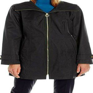 NWT Anne Klein womens Zip Front Rain Coat With Hood (size M) Black